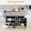 Îlot de cuisine roulant avec rangement, chariot de cuisine portable avec plateau en acier inoxydable, 2 tiroirs, porte-épices, porte-serviettes et armoires, noir-78614373
