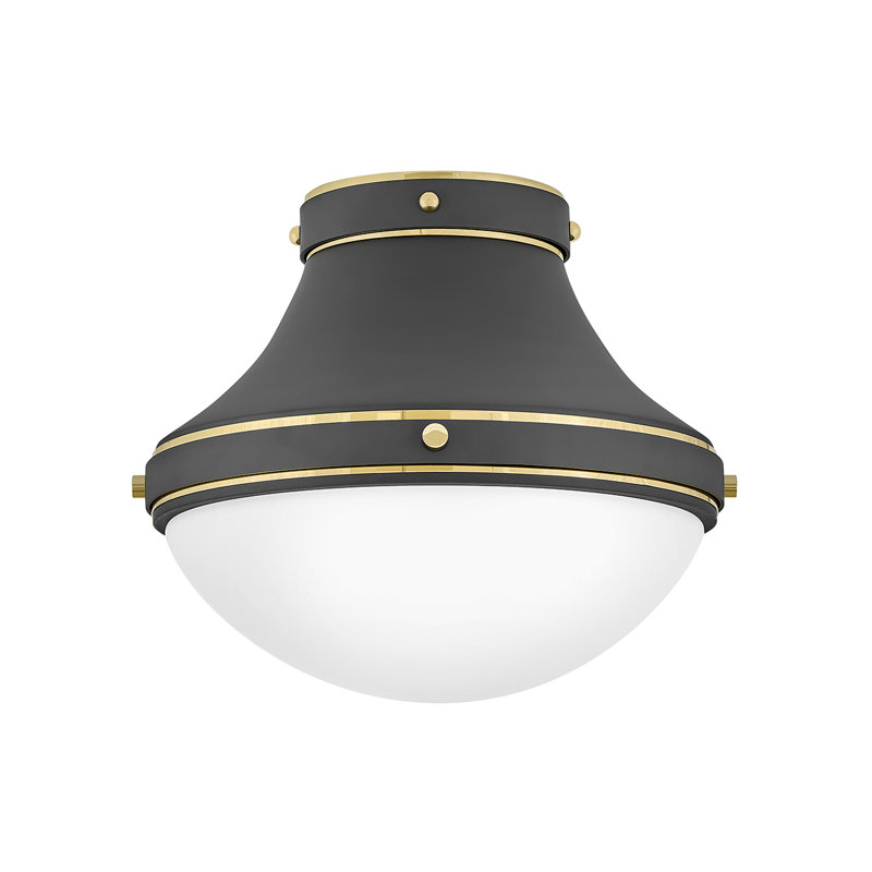Oliver 14" Flush Mount Ceiling Light w/ Etched Opal Glass, Dark Matte Gray