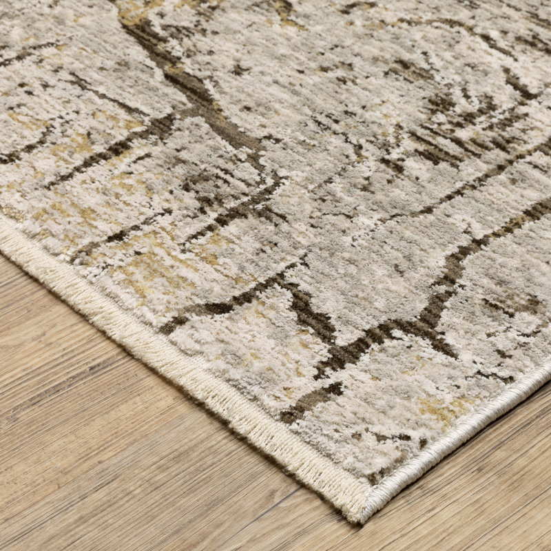 Telisa Distressed Stone Grey/ Gold Area Rug, Runner 2'6" x 7'6"