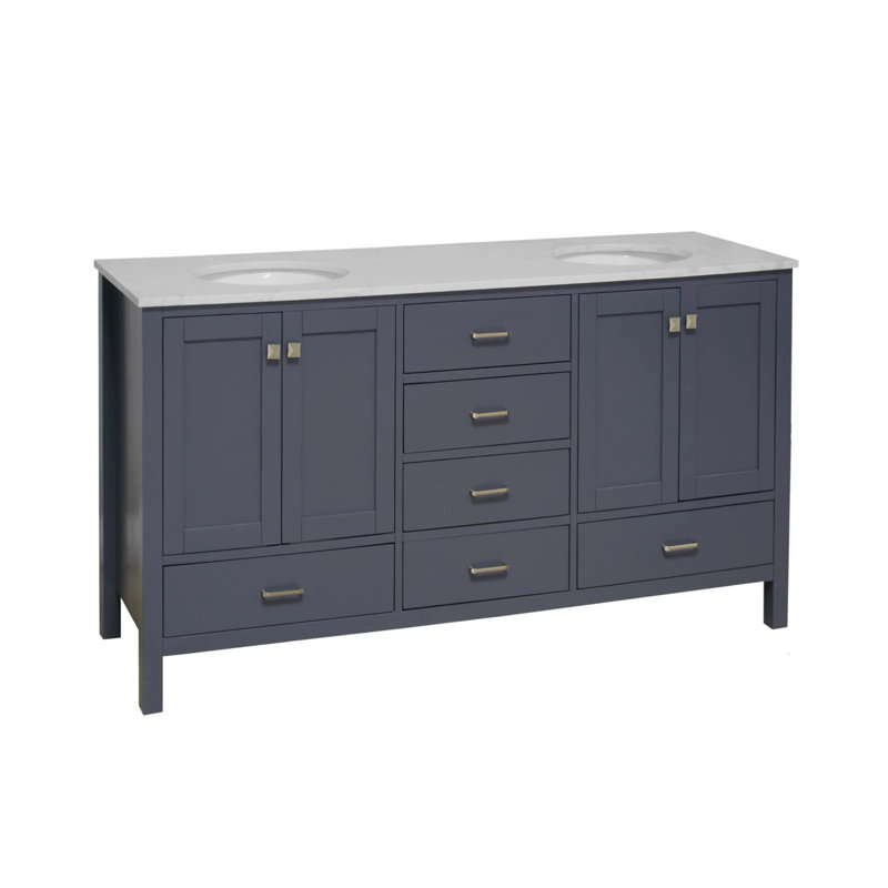 Ensemble de meuble-lavabo double 72 po Claudett, Carrara d'ingénierie, Gris marine