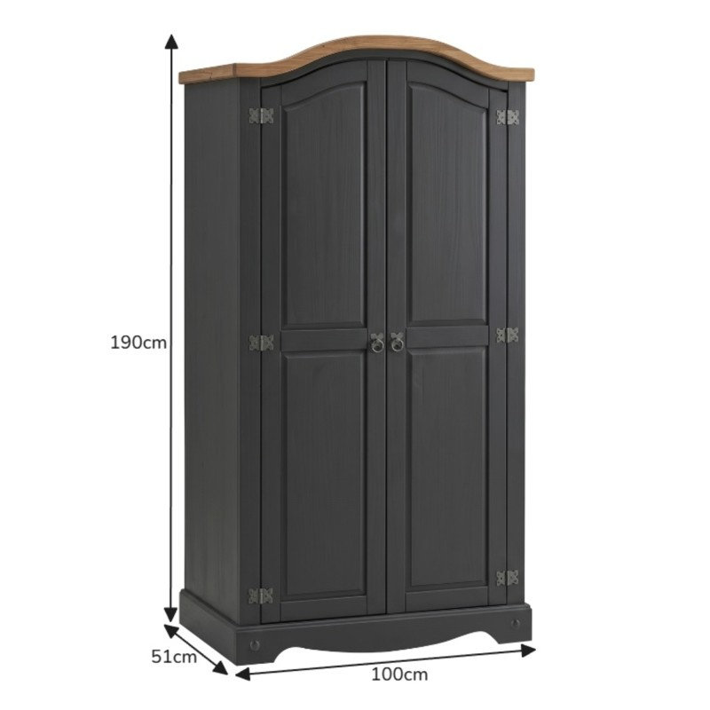 Corona Charcoal Grey 2 Door Arch Top Wardrobe