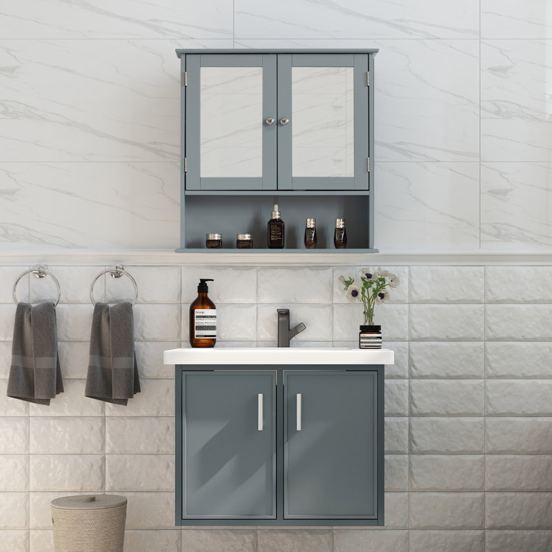Armoire à pharmacie 2 portes avec 3 tablettes réglables Ravenna, Gris