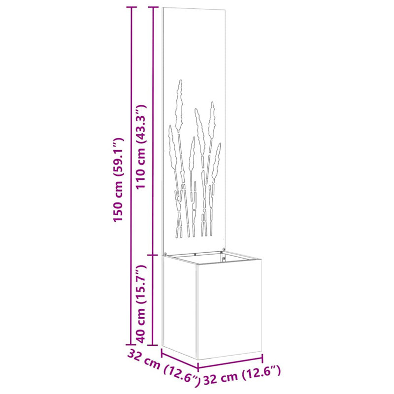 Garden Planter With Decorative Panel, Sliver, 140cm H x 32cm W x 32cm D