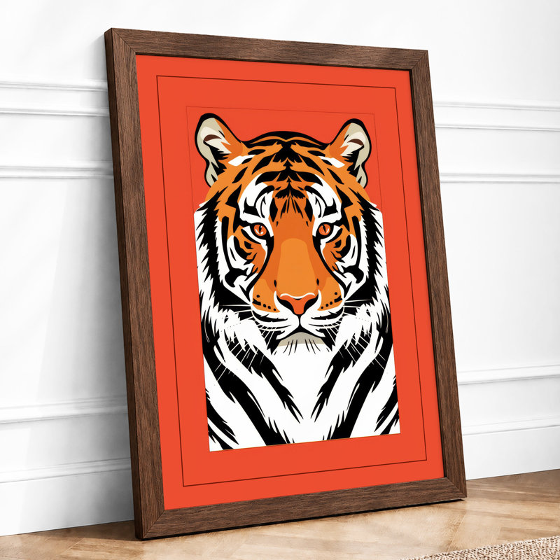Tiger Bold Geometric - Framed Print, A4 - 29.7 x 21.0 cm, Walnut