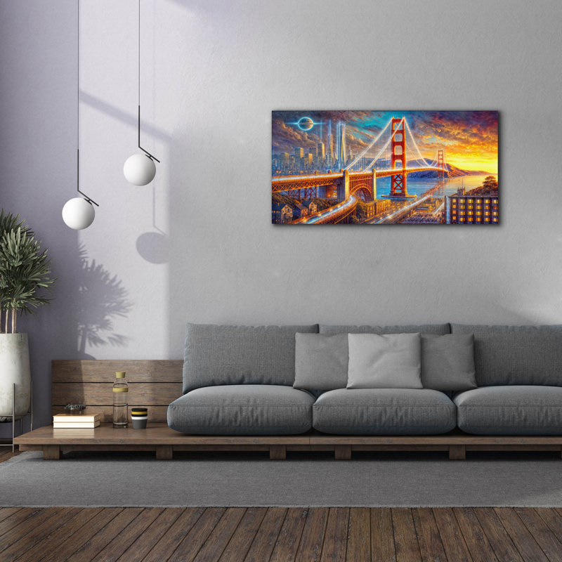 «Golden Gate Bridge» par Rey Klimt, art mural sur toile, H 30 po x l 60 po