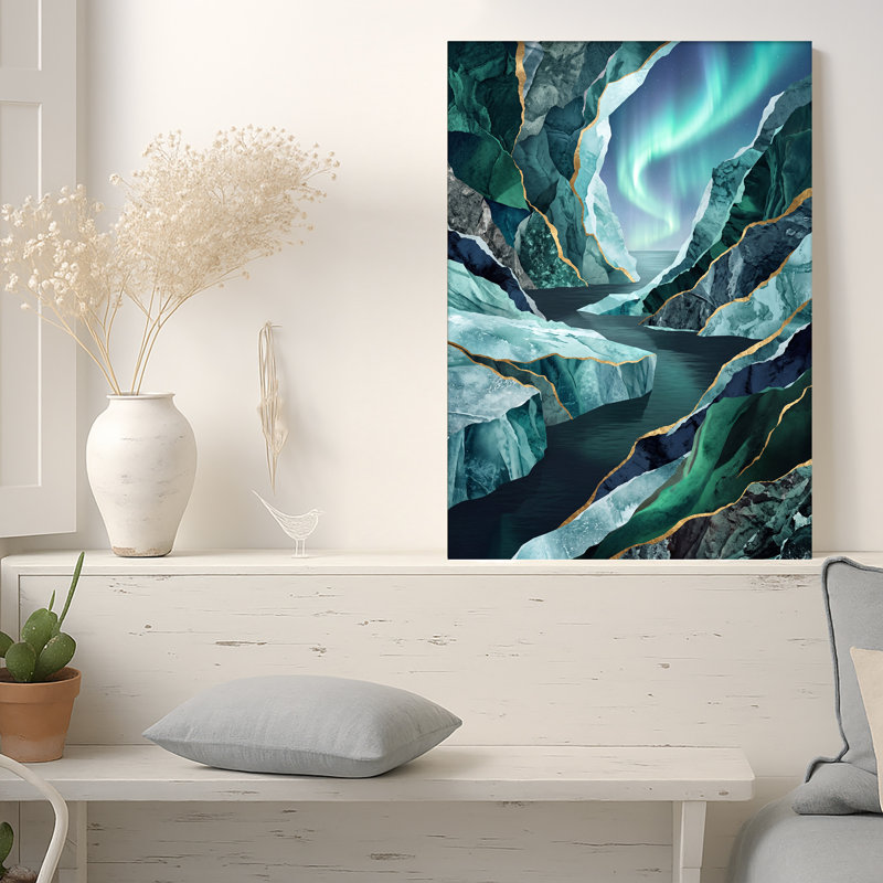 Art mural sur toile Northern Lights Over Teal, 36"H x 24"W