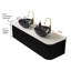 Meuble-lavabo de salle de bain 60 po avec lavabos, armoire de rangement murale à bords arrondis flottants et rayés avec 2 tiroirs, 2 cuves en céramique noires avec motif de pierres, pré-assemblé-670967604