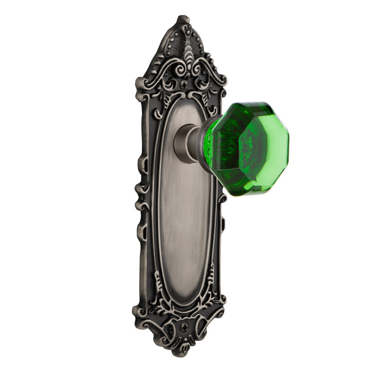 Victorian Plate with Waldorf Emerald Door Knob, Antique Pewter