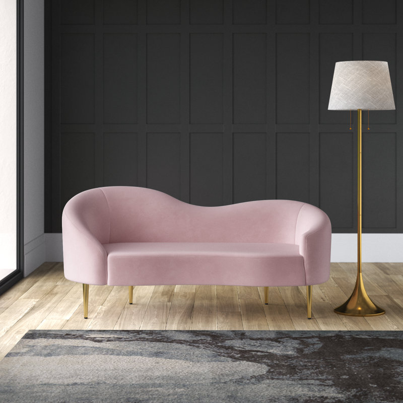 Causeuse courbée en velours 67 po Shurtz, Velours rose