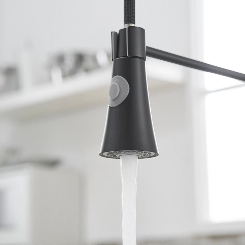 Commercial Black Kitchen Faucet - Pull Out For Professional Setups Modern With Pull-Out Stream And Spray Functions, Black