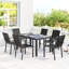Outsunny Garden Dining Set for 6 Metal Table Stackable Chairs Black