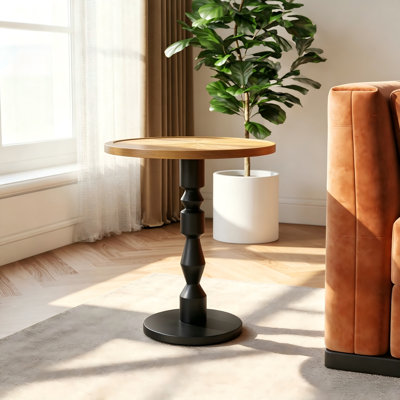 19.9" Round Natural Wood Pedestal End Table, French Country Retro Accent Side Tea Table for Living Room, Bedroom, Home Restaurant