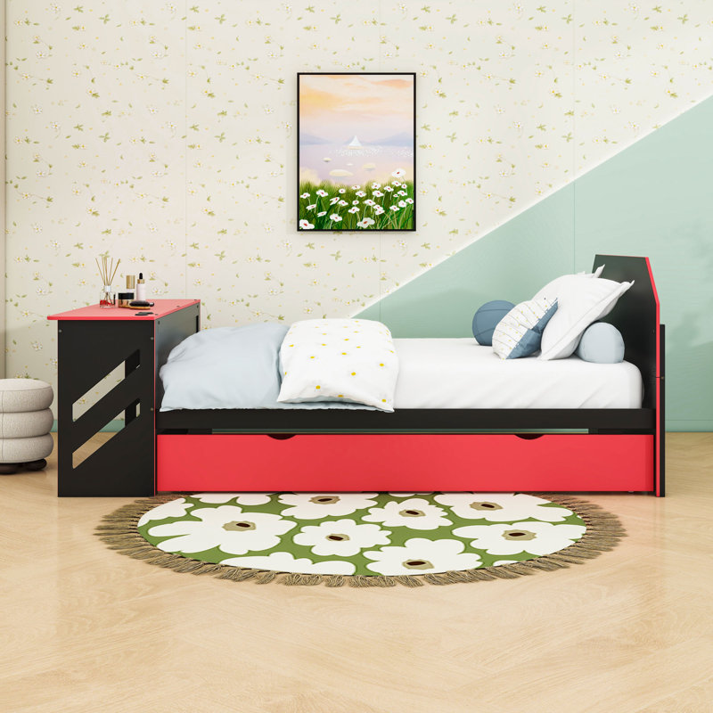 Full Size Daybed with Twin Trundle and USB Desk, Red