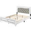 Cadre de lit contemporain très grand, finition blanche, revêtement en similicuir gris, tête de lit éclairée à DEL avec capitonnage à boutons, pieds en métal, finition de configuration de chambre à coucher, tête de lit d'unité centrale,