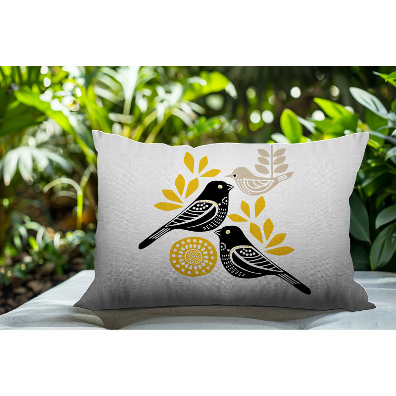 Oreiller rectangulaire réversible intérieur / extérieur Della Bird, Jaune, Rectangle H 14 po x l 20 po