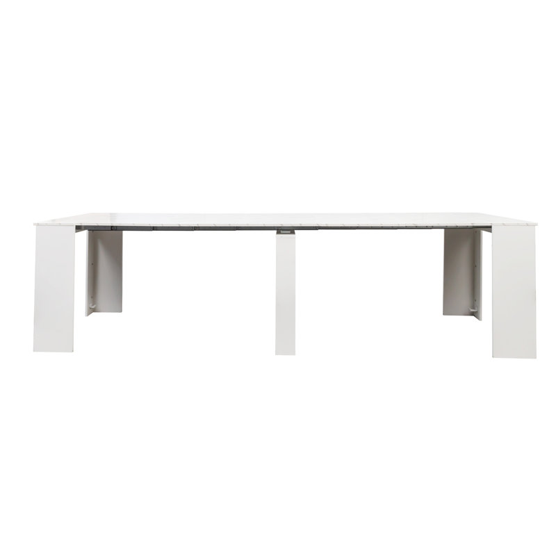 Console extensible Brigg 118,50 po, finition en marbre blanc et carton gris, console polyvalente pour salle à manger multifonctionnelle 120,13 po x 36,03 po, blanc et essentiel pour la décoration intérieure