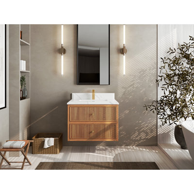 Sonoma Floating Teak 30'' Single Bathroom Vanity with Quartz Top