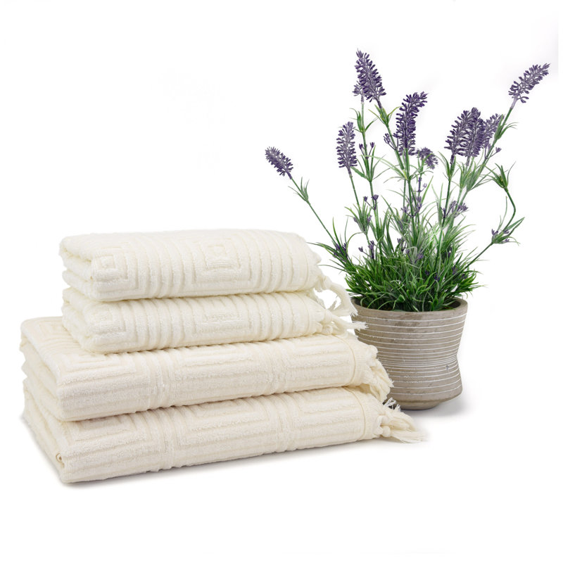 Ensemble de serviettes 4 pièces en rayonne de bambou Troya Turkish, Crème au beurre