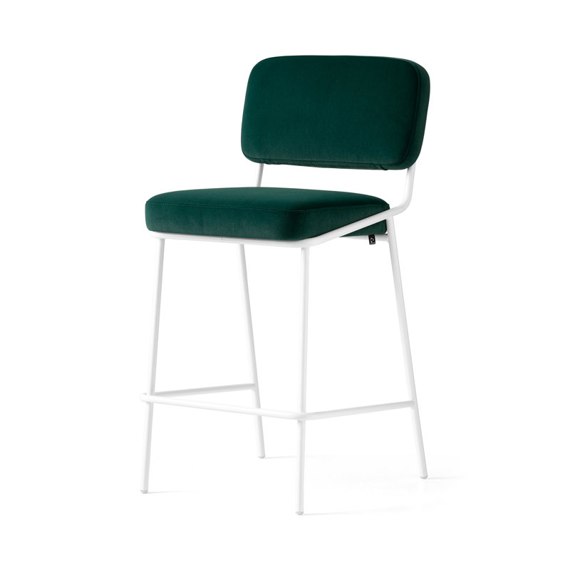 Sixty Upholstered Counter Stool with Metal Frame, Counter Stool (25.63" Seat Height), Painted Brass, Dark Forest Green