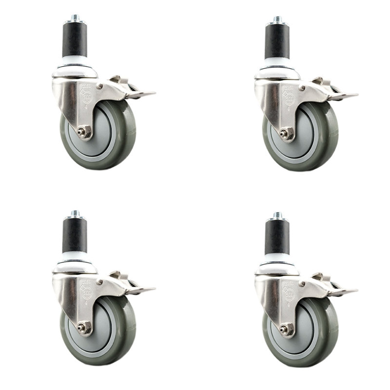 Swivel Stem Caster, 4" H x 4" W, Maroon
