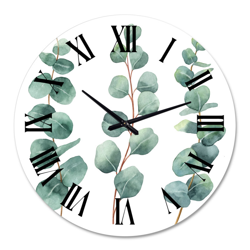 Jeunes feuilles d'eucalyptus et branches I - Horloge murale traditionnelle, Grand