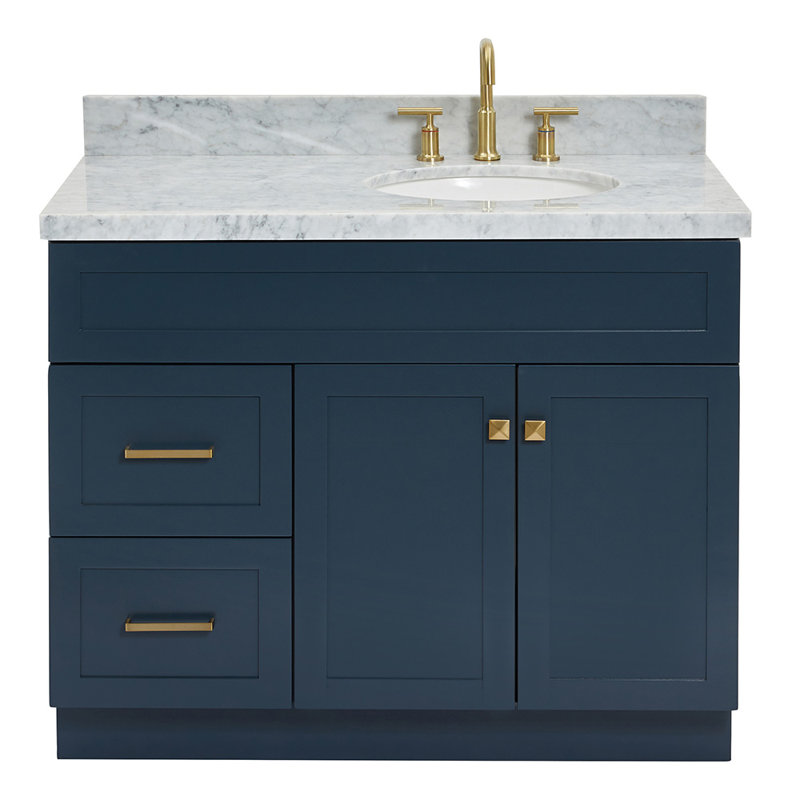 Abell 43'' Single Bathroom Vanity with Carrara Marble Top, Midnight Blue
