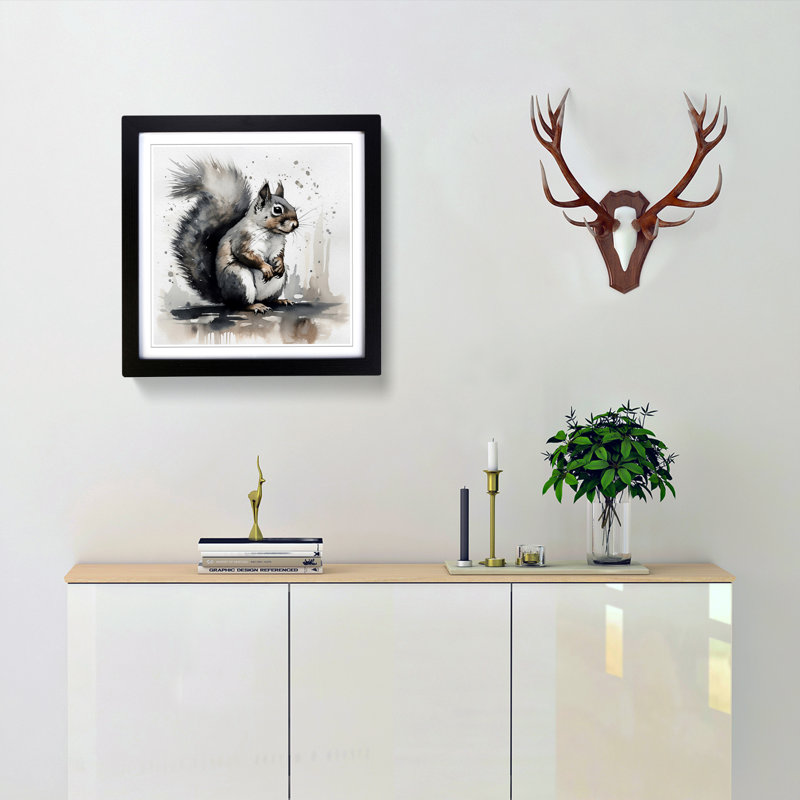Squirrel Ink Wash - Single Picture Frame Print on Wood, Black