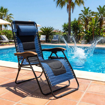 Oversized Padded Zero Gravity Chair, Foldable Patio Recliner, 30" Wide Seat Anti Gravity Lounger With Cup Holder