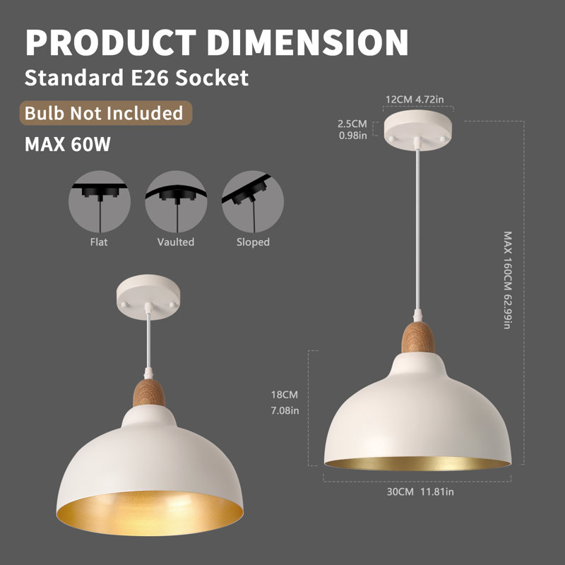 Lampe suspendue blanche minimaliste 11,81 ", Blanc/naturel, Blanc