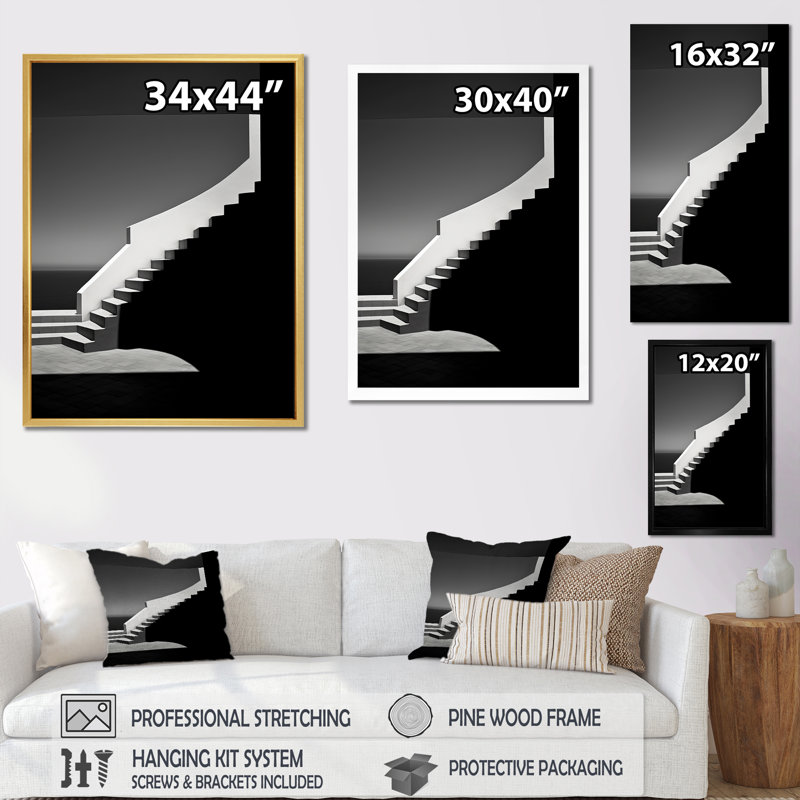 Art mural blanc avec escaliers blancs, bâtiments, toile_106432, H 32 po x l 16 po x P 1 po, Toile tendue