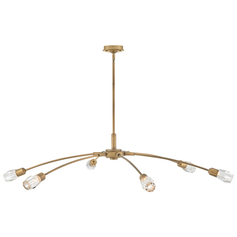 Atera 6 - Light Steel Dimmable Sputnik Modern Linear Chandelier, Heritage Brass, 10" H x 60" W x 60" D