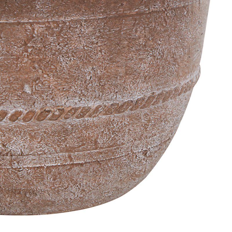  Magnesium Oxide Distressed Decorative Vase with Raised Braided Accents, Brown