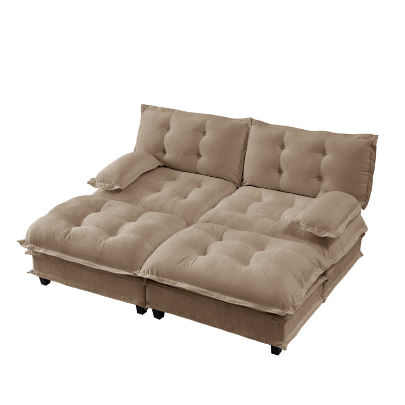 77" Sleeper Modular Sectional Cloud Sofa With 2 Ottomans, Chenille Fabric Deep Seat Couch With Lattice Decored Cushions