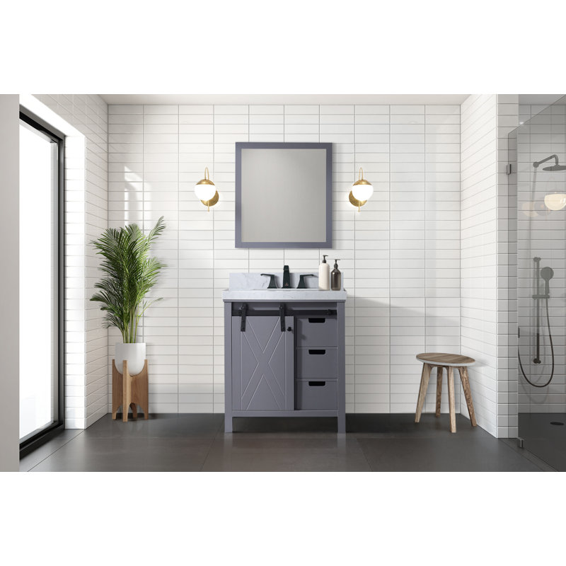Marsyas 30-inch Dark Gray Freestanding Bathroom Vanity with Barn Door