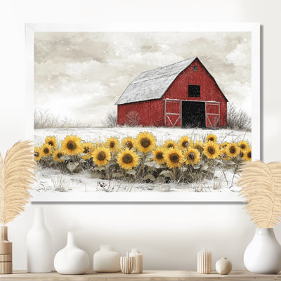 Donnovin tournesols et grange d'hiver Soft Greys II - tournesols, art mural pour le salon