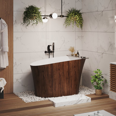 Baignoire de trempage autoportante à surface solide de 51 po avec motif en bois Casainc