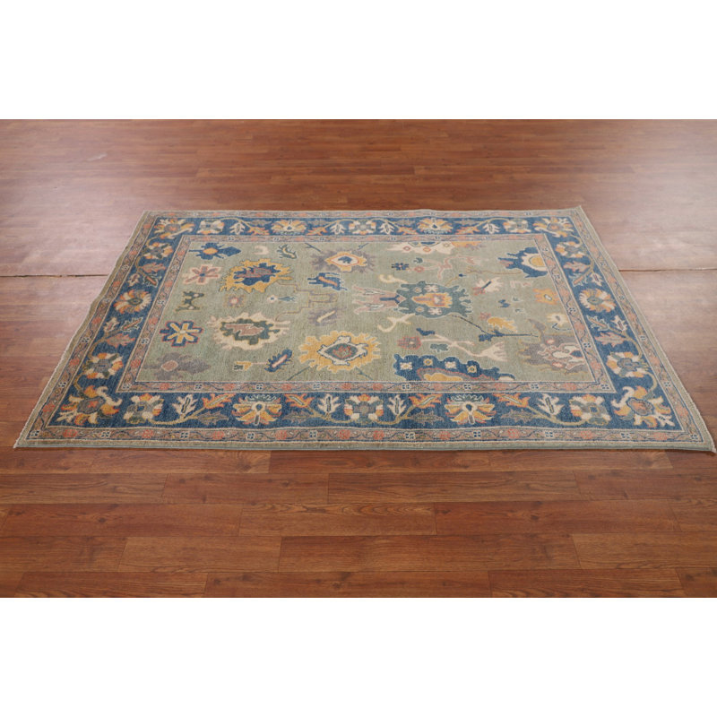 Tapis décoratif vert sauge Kazak fait à la main 4 x 6