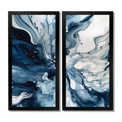 «Blue Gray Ethereal Elixir - Abstract Wall Decor», ensemble d'art mural encadré abstrait bleu