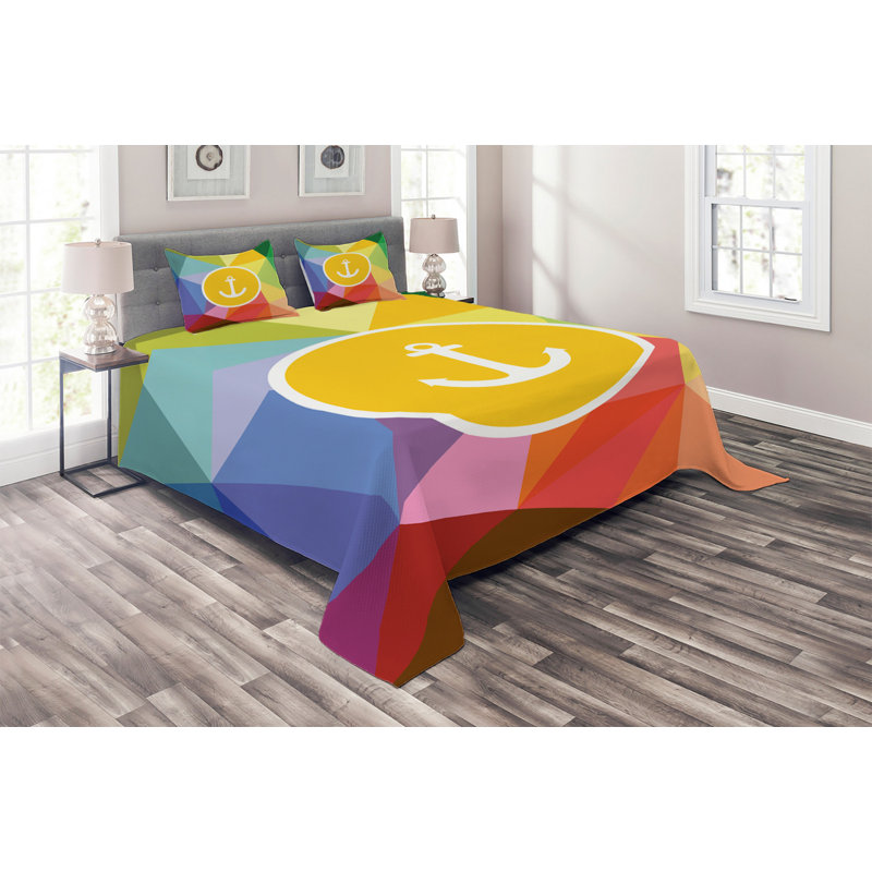 Coastal Polyester Geometric Shapes Coverlet, King Bedspread + 2 Shams