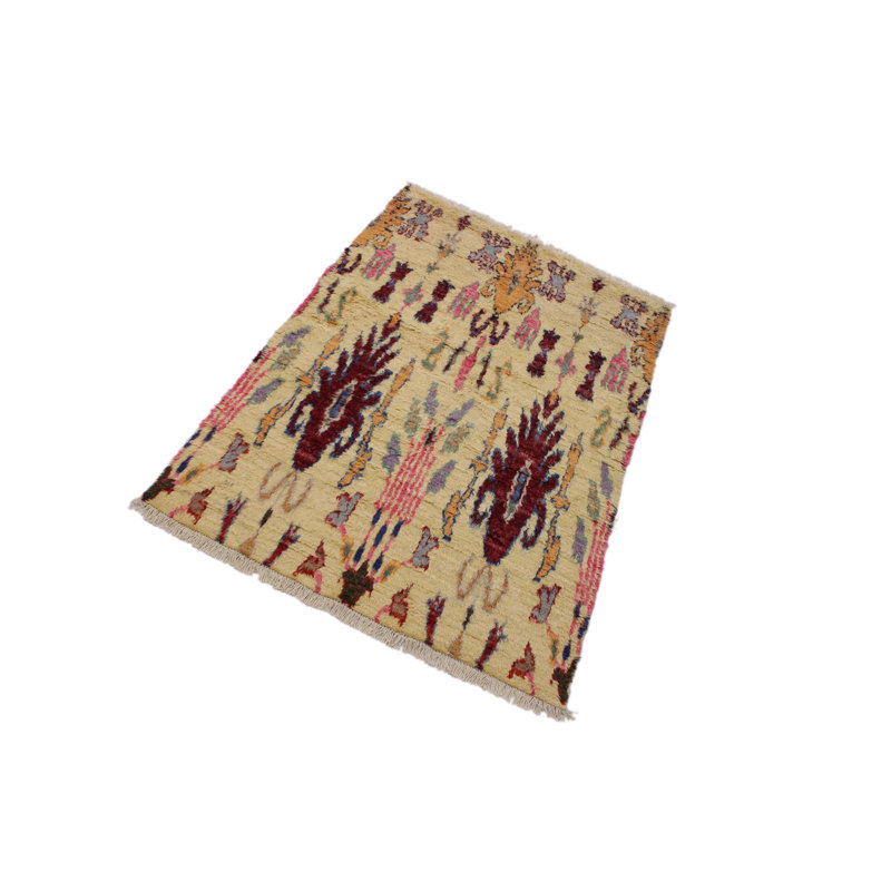 Tapis doré en laine noué à la main 4 pi 11 po x 7 pi 2 po Benkelman Ikat