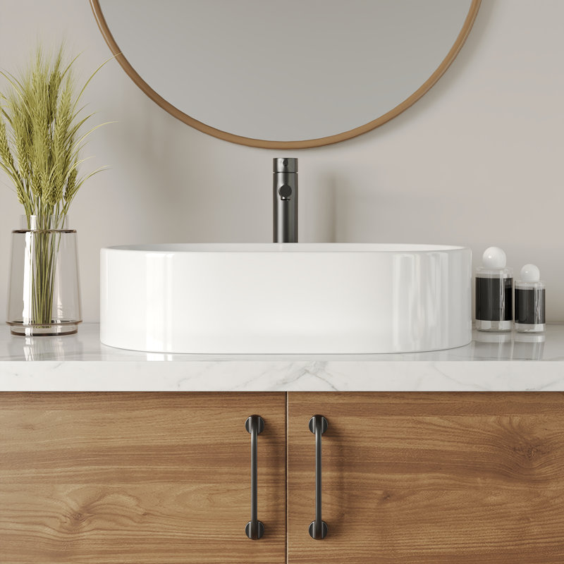 DeerValley 357mm x 555mm Ceramic Oval Countertop Basin White Bathroom Above-Counter Sink Vessel Sink