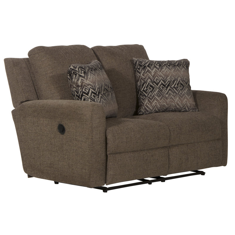 55.5" Dual Reclining Upholstered Loveseat with Accent Pillows, Brown Polyester, Power