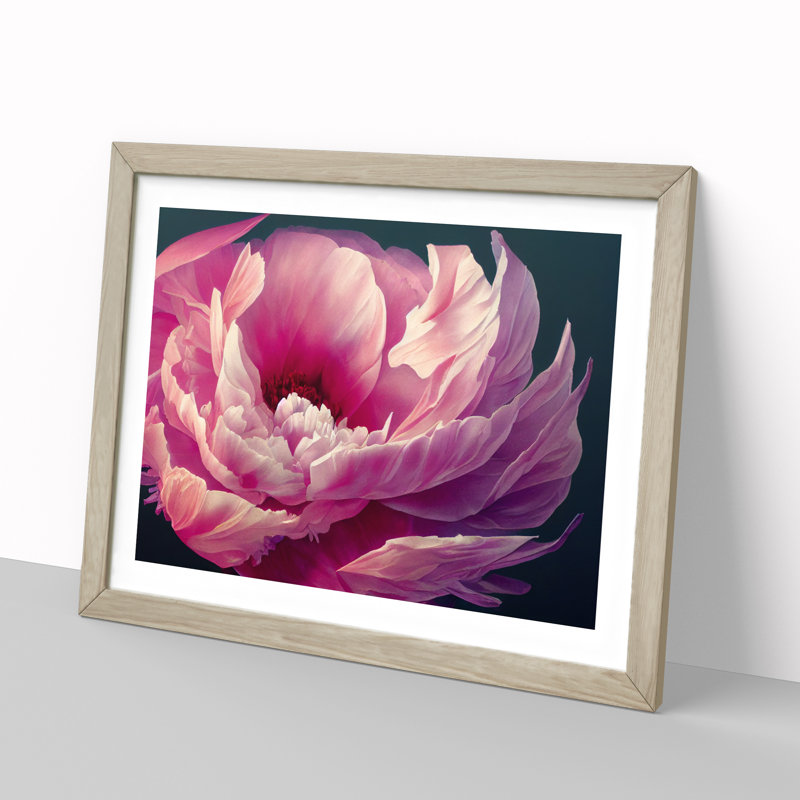 Bedazzled Peony Flower - Single Picture Frame Print, 34cm H x 46cm W x 2cm D, Oak Frame