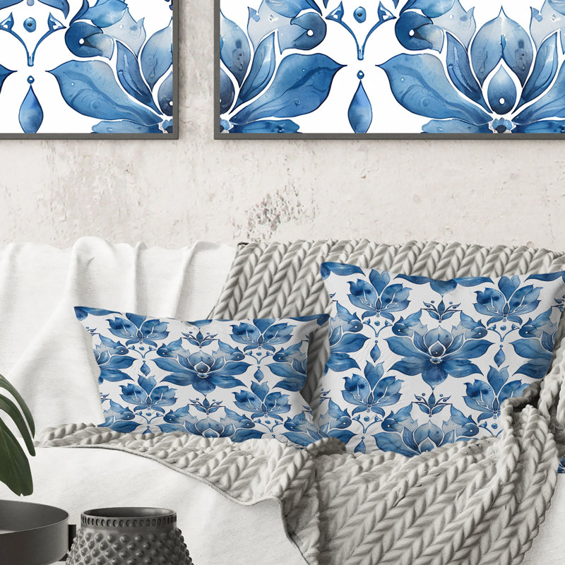 Coussin décoratif Glamour, Bleu / blanc, H 18 po x H 18 po