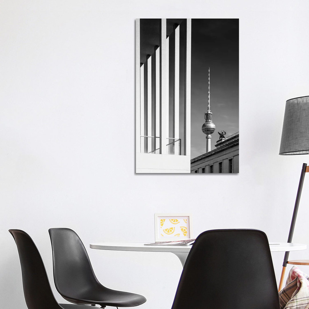 Berlin Monochrome Television Tower by Melanie Viola - Wrapped Canvas Print