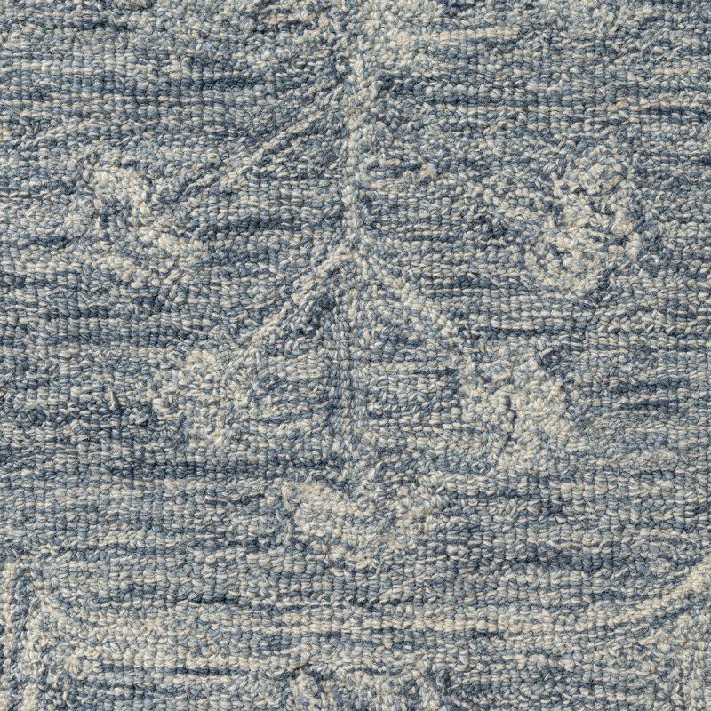 Ivy Handmade Transitional Distressed Floral Motif Tufted Wool Hallway Runner Rug, Blue, Runner 2'6" x 7' 6"