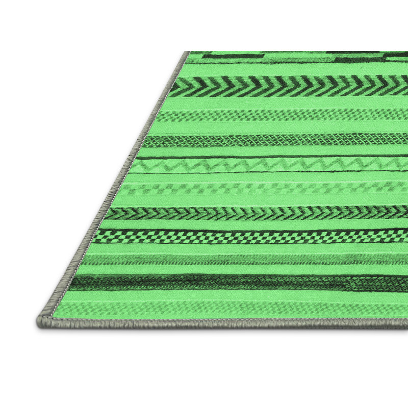 Tapis lavables à la machine à motif abstrait vert émeraude 2274, Rectangle 2 pi x 3 pi