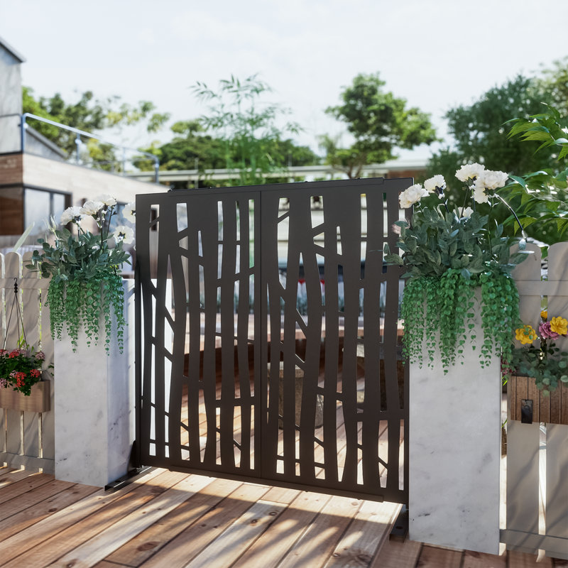 Privacy Screen Metal Fence Panel, 182.9cm H x 119.4cm W x 40.6cm D, Black