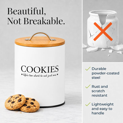 Bocal à biscuits avec couvercle en bambou hermétique - 0,6 gallon de rangement mignon et décoratif pour comptoir de cuisine - Boîte de rangement de ferme pour la fraîcheur - excellente idée de cadeau