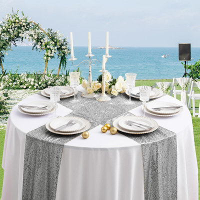 12 Pack Silver Sequin Table Runner, Glitter Sparkle Sequin Runners(Silver)